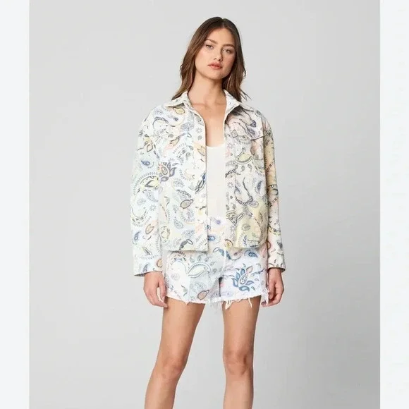BlankNYC Coming Through Women’s Paisley Print Button Up Denim Jacket Size M NWT - Picture 1 of 11